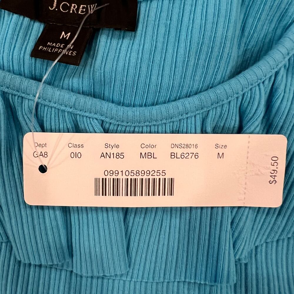 NWT J Crew Turquoise Ruffle-Neck Ribbed Tank Top - Picture 5 of 7